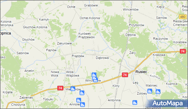 mapa Dąbrowa Rusiecka, Dąbrowa Rusiecka na mapie Targeo