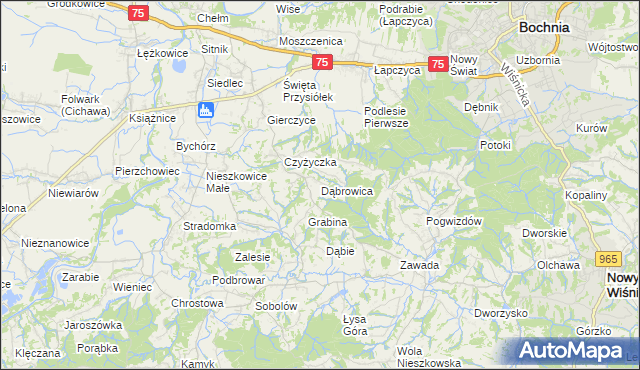 mapa Dąbrowica gmina Bochnia, Dąbrowica gmina Bochnia na mapie Targeo