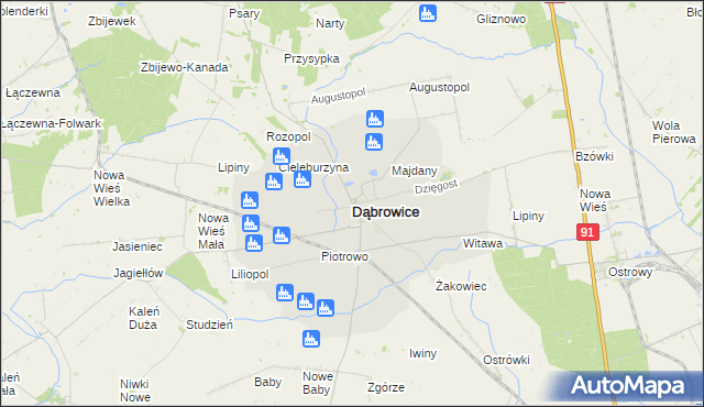 mapa Dąbrowice powiat kutnowski, Dąbrowice powiat kutnowski na mapie Targeo