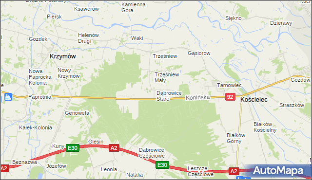 mapa Dąbrowice Stare, Dąbrowice Stare na mapie Targeo