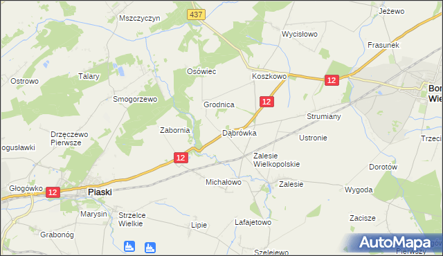 mapa Dąbrówka gmina Borek Wielkopolski, Dąbrówka gmina Borek Wielkopolski na mapie Targeo