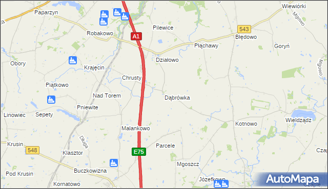 mapa Dąbrówka gmina Płużnica, Dąbrówka gmina Płużnica na mapie Targeo