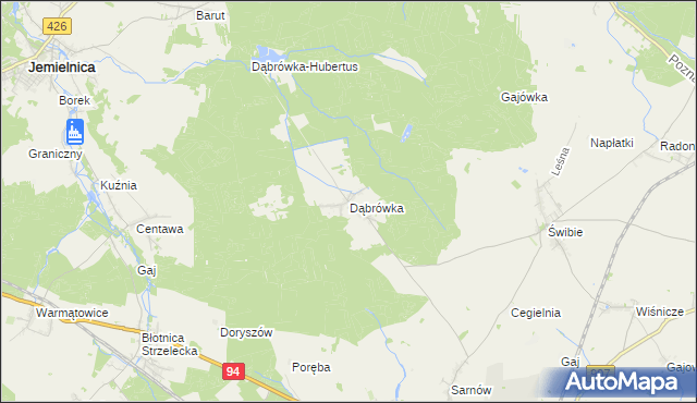 mapa Dąbrówka gmina Wielowieś, Dąbrówka gmina Wielowieś na mapie Targeo