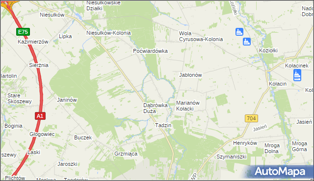 mapa Dąbrówka Mała gmina Brzeziny, Dąbrówka Mała gmina Brzeziny na mapie Targeo