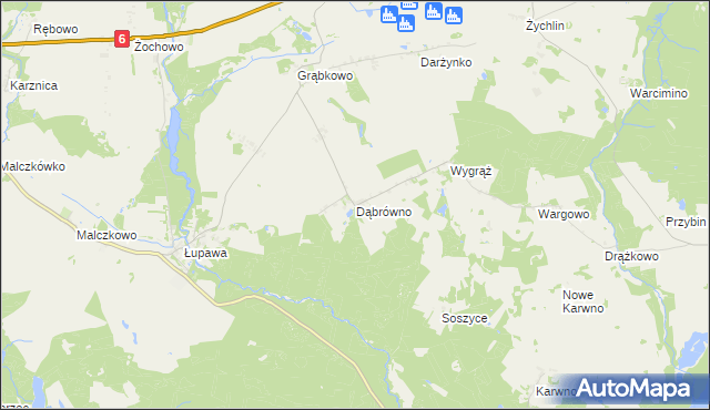 mapa Dąbrówno gmina Potęgowo, Dąbrówno gmina Potęgowo na mapie Targeo