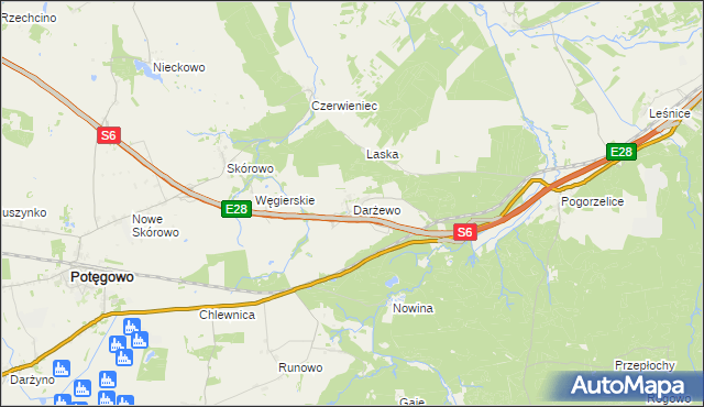 mapa Darżewo gmina Nowa Wieś Lęborska, Darżewo gmina Nowa Wieś Lęborska na mapie Targeo