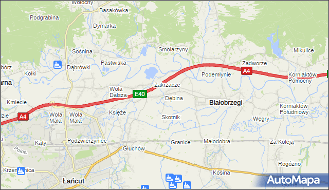 mapa Dębina gmina Białobrzegi, Dębina gmina Białobrzegi na mapie Targeo