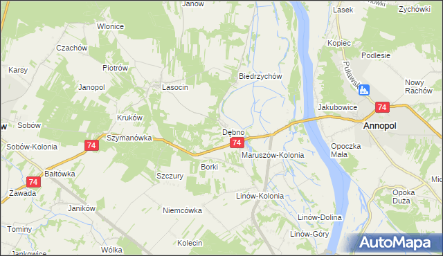 mapa Dębno gmina Ożarów, Dębno gmina Ożarów na mapie Targeo