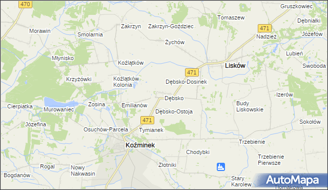 mapa Dębsko gmina Koźminek, Dębsko gmina Koźminek na mapie Targeo