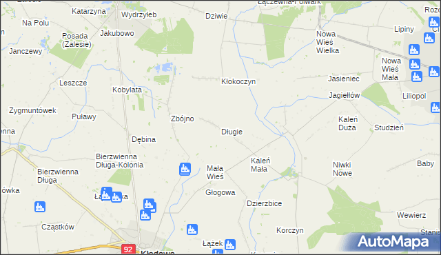 mapa Długie gmina Chodów, Długie gmina Chodów na mapie Targeo