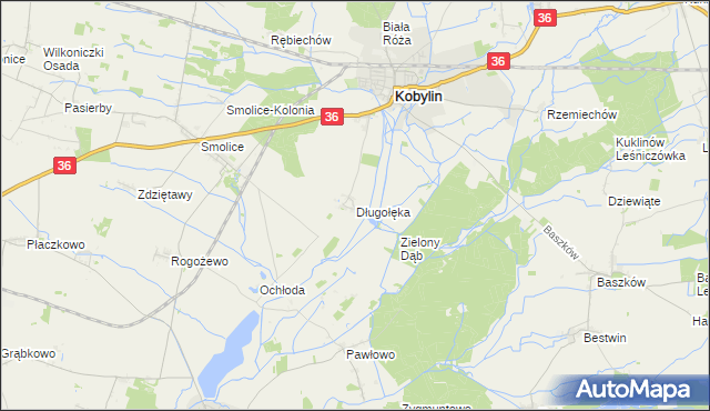 mapa Długołęka gmina Kobylin, Długołęka gmina Kobylin na mapie Targeo
