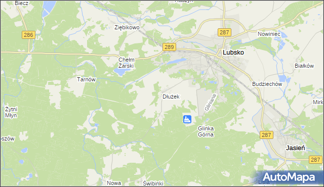 mapa Dłużek gmina Lubsko, Dłużek gmina Lubsko na mapie Targeo