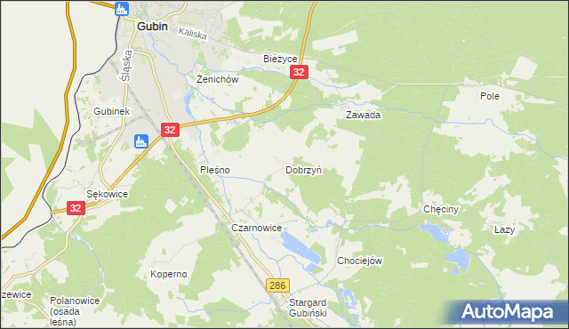 mapa Dobrzyń gmina Gubin, Dobrzyń gmina Gubin na mapie Targeo