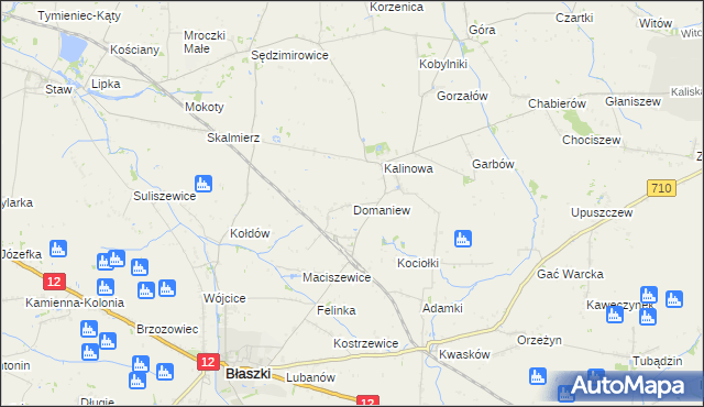 mapa Domaniew gmina Błaszki, Domaniew gmina Błaszki na mapie Targeo