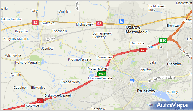 mapa Domaniew gmina Brwinów, Domaniew gmina Brwinów na mapie Targeo