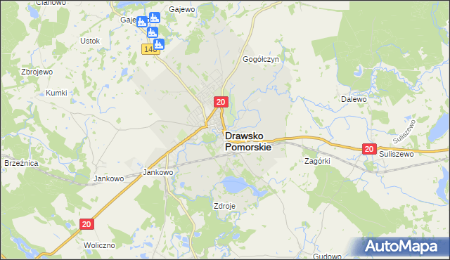 mapa Drawsko Pomorskie, Drawsko Pomorskie na mapie Targeo