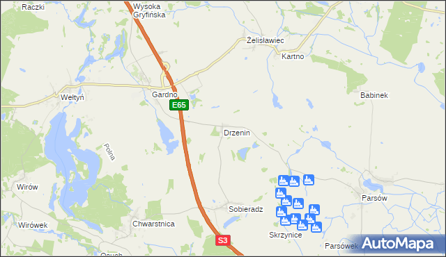 mapa Drzenin, Drzenin na mapie Targeo