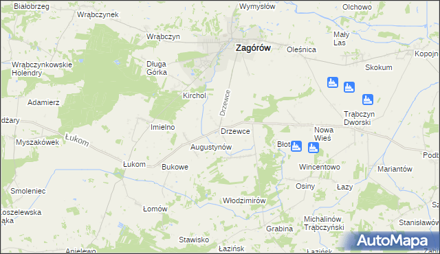 mapa Drzewce gmina Zagórów, Drzewce gmina Zagórów na mapie Targeo