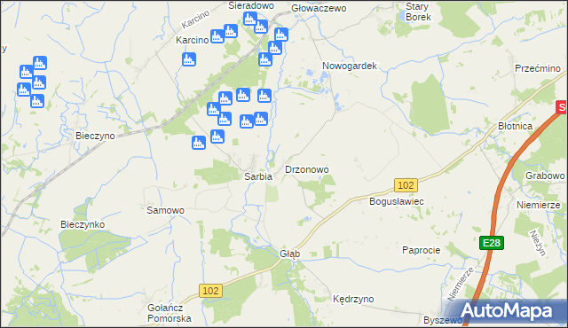 mapa Drzonowo gmina Kołobrzeg, Drzonowo gmina Kołobrzeg na mapie Targeo