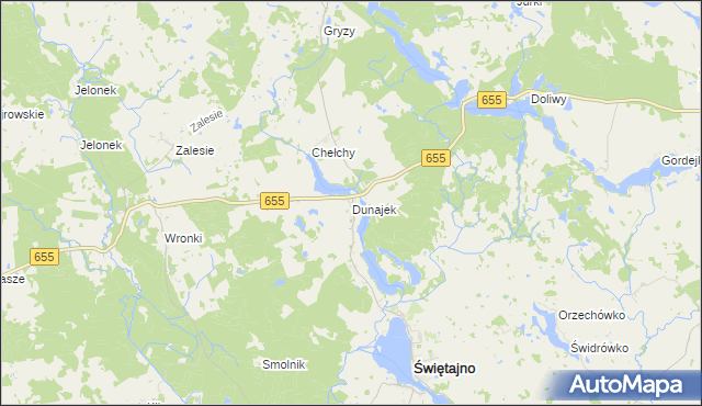 mapa Dunajek gmina Świętajno, Dunajek gmina Świętajno na mapie Targeo