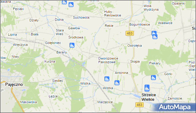 mapa Dworszowice Pakoszowe, Dworszowice Pakoszowe na mapie Targeo