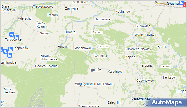 mapa Dzielnica gmina Żelechlinek, Dzielnica gmina Żelechlinek na mapie Targeo