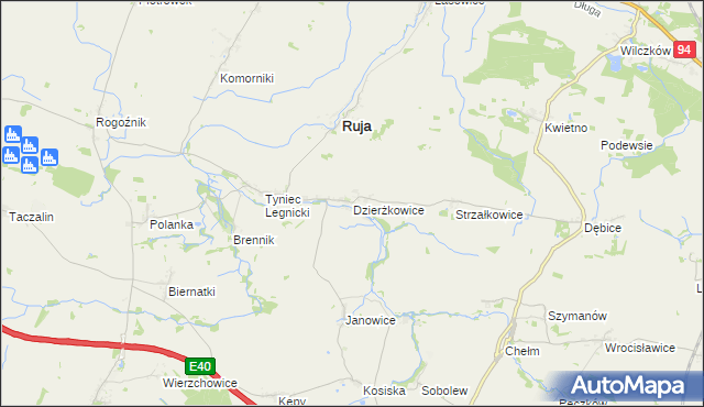 mapa Dzierżkowice gmina Ruja, Dzierżkowice gmina Ruja na mapie Targeo