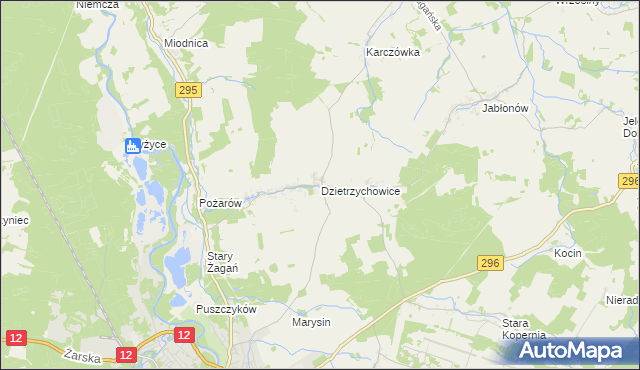 mapa Dzietrzychowice, Dzietrzychowice na mapie Targeo
