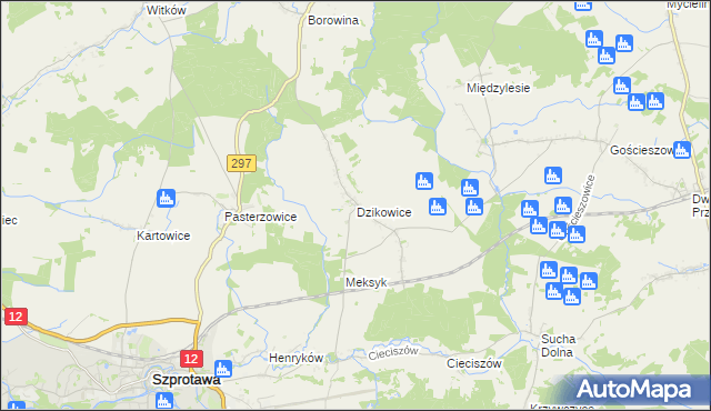 mapa Dzikowice, Dzikowice na mapie Targeo