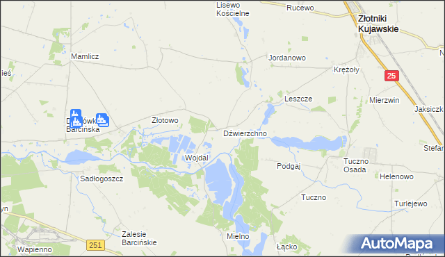 mapa Dźwierzchno, Dźwierzchno na mapie Targeo