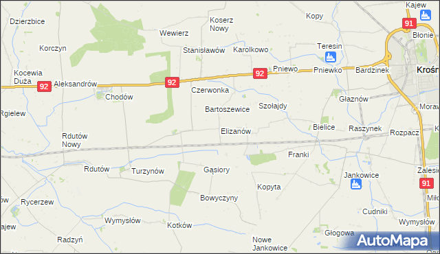 mapa Elizanów, Elizanów na mapie Targeo