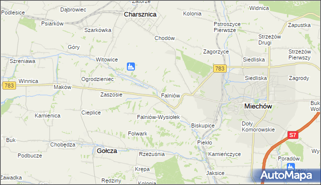 mapa Falniów, Falniów na mapie Targeo