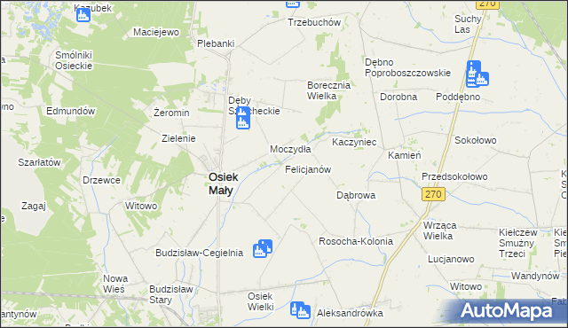 mapa Felicjanów gmina Osiek Mały, Felicjanów gmina Osiek Mały na mapie Targeo