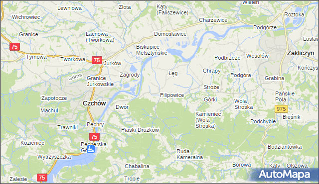 mapa Filipowice gmina Zakliczyn, Filipowice gmina Zakliczyn na mapie Targeo