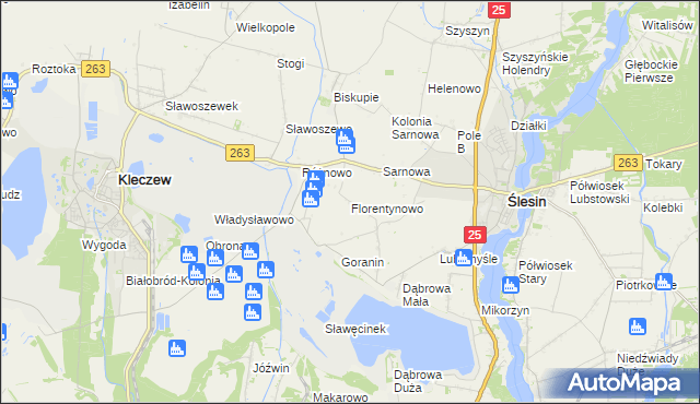 mapa Florentynowo gmina Ślesin, Florentynowo gmina Ślesin na mapie Targeo