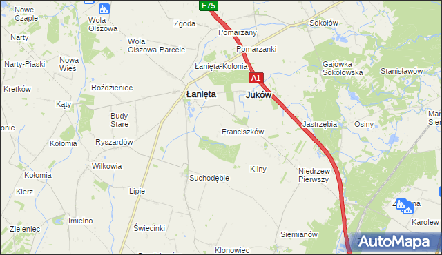 mapa Franciszków gmina Łanięta, Franciszków gmina Łanięta na mapie Targeo