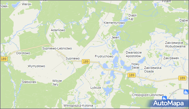 mapa Frydrychowo gmina Więcbork, Frydrychowo gmina Więcbork na mapie Targeo