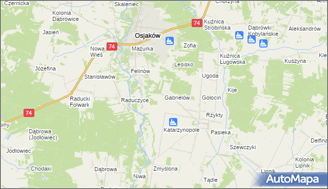 mapa Gabrielów gmina Osjaków, Gabrielów gmina Osjaków na mapie Targeo