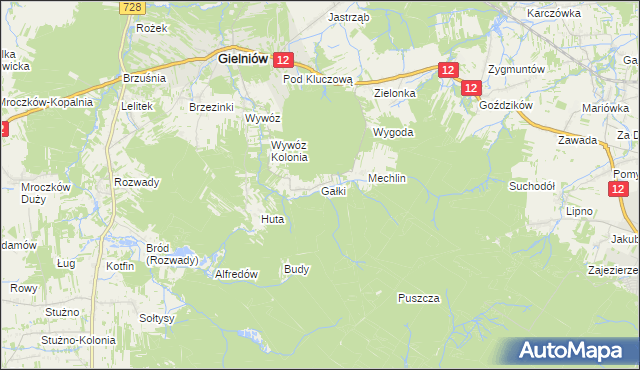 mapa Gałki gmina Gielniów, Gałki gmina Gielniów na mapie Targeo