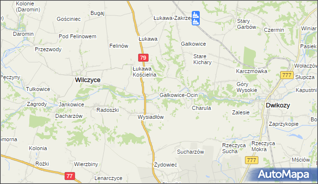 mapa Gałkowice-Ocin, Gałkowice-Ocin na mapie Targeo