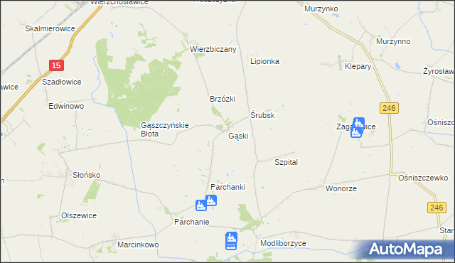 mapa Gąski gmina Gniewkowo, Gąski gmina Gniewkowo na mapie Targeo