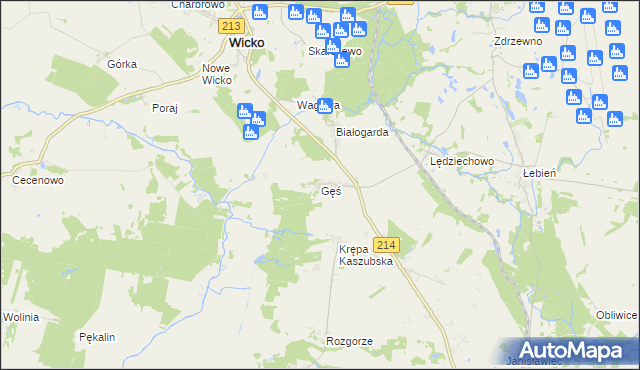 mapa Gęś gmina Wicko, Gęś gmina Wicko na mapie Targeo