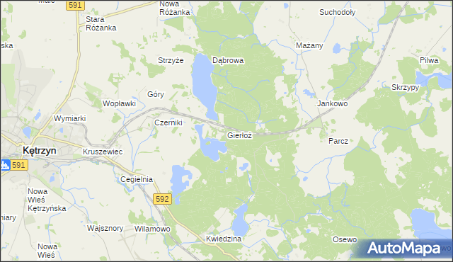 mapa Gierłoż gmina Kętrzyn, Gierłoż gmina Kętrzyn na mapie Targeo