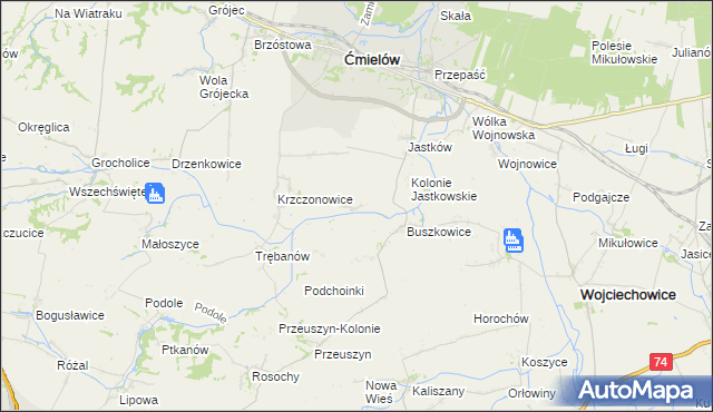 mapa Glinka gmina Ćmielów, Glinka gmina Ćmielów na mapie Targeo