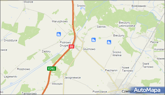 mapa Głuchowo gmina Czempiń, Głuchowo gmina Czempiń na mapie Targeo