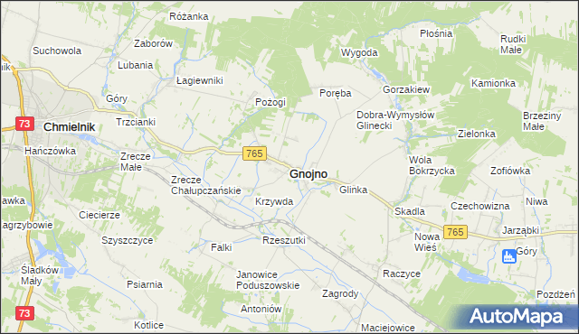 mapa Gnojno powiat buski, Gnojno powiat buski na mapie Targeo