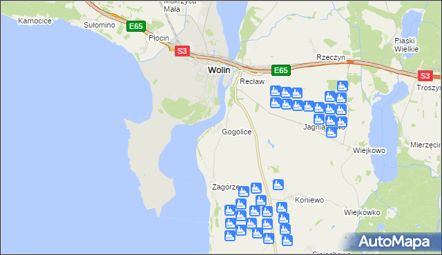mapa Gogolice gmina Wolin, Gogolice gmina Wolin na mapie Targeo