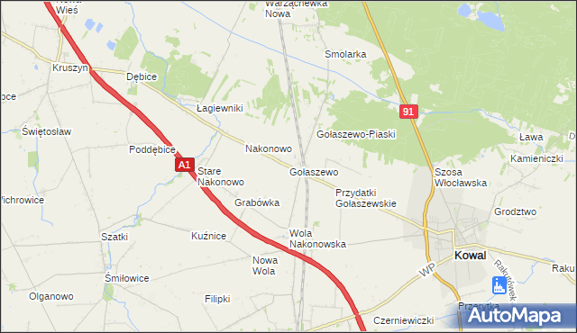 mapa Gołaszewo gmina Kowal, Gołaszewo gmina Kowal na mapie Targeo