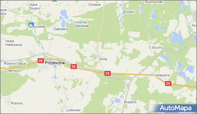 mapa Goraj gmina Przytoczna, Goraj gmina Przytoczna na mapie Targeo