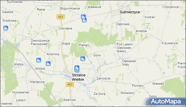 mapa Górki gmina Strzelce Wielkie, Górki gmina Strzelce Wielkie na mapie Targeo
